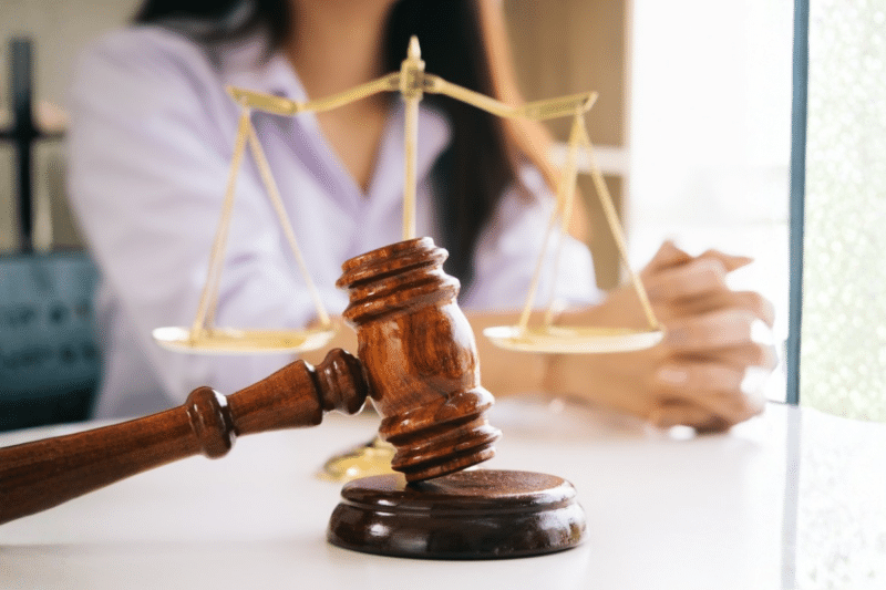 gavel on a desk of a female lawyer