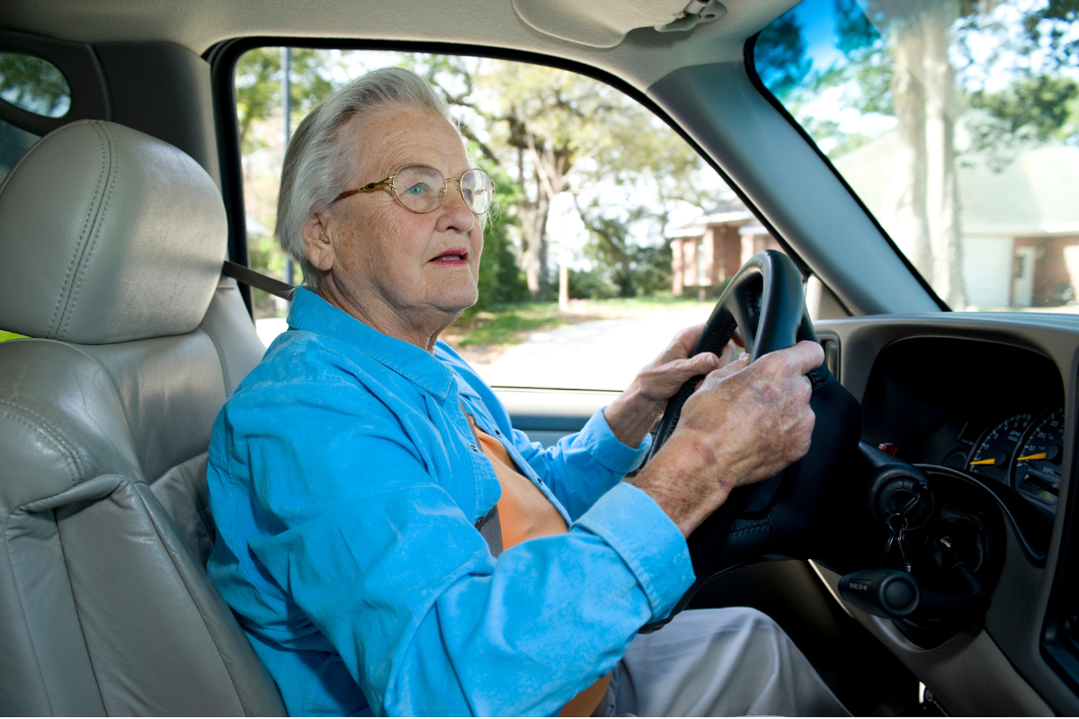 Elderly woman driving with dementia