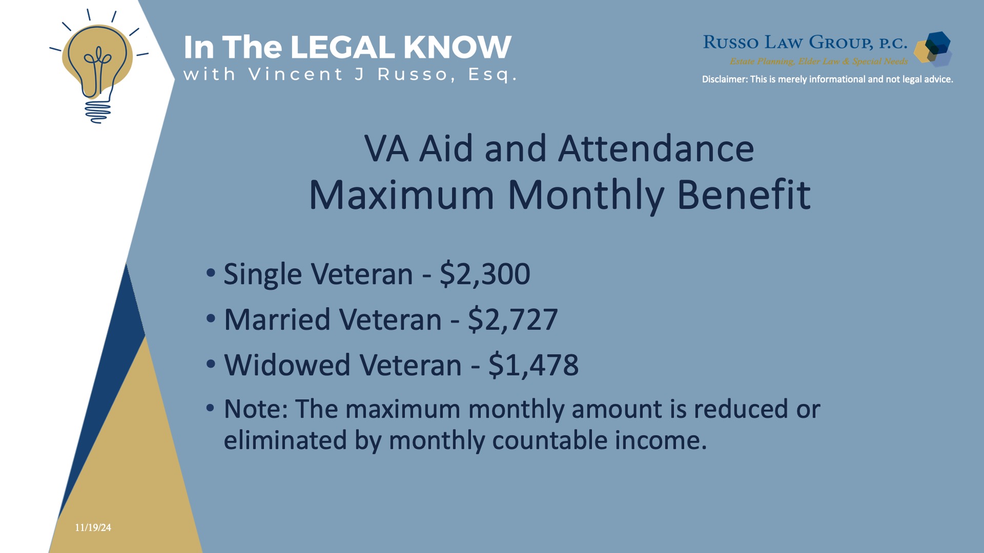 Aid and Attendance Max Monthly Benefits