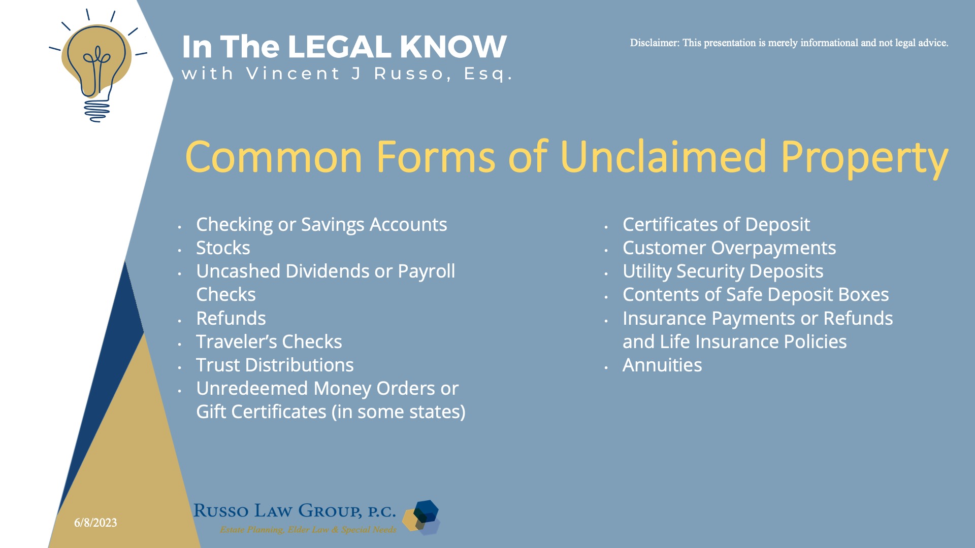 Common Forms of Unclaimed Property
